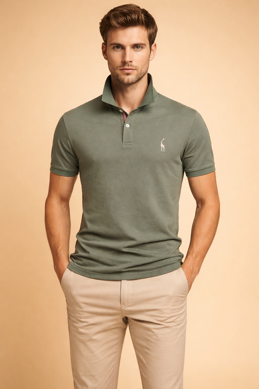 Men’s classic short-sleeve polo shirt with structured collar, two-button placket, clean chest logo detail, and a tailored straight fit designed for a polished everyday look.