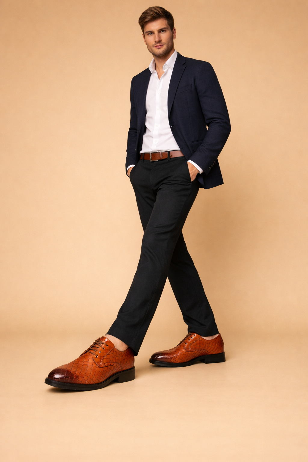 Tobiasz | Męskie eleganckie plecione buty wizytowe