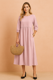 Amabel | Elegancka Sukienka Midi z Rękawem 3/4