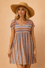 Josie | Stylowa i Zwiewna Sukienka Boho w Paski Mini