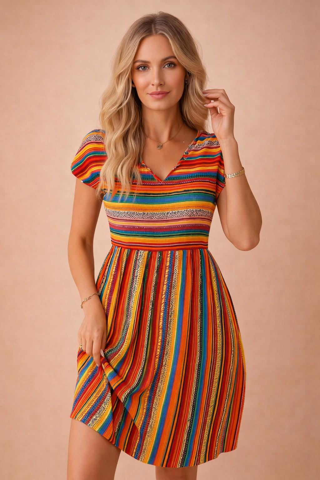 Josie | Stylowa i Zwiewna Sukienka Boho w Paski Mini