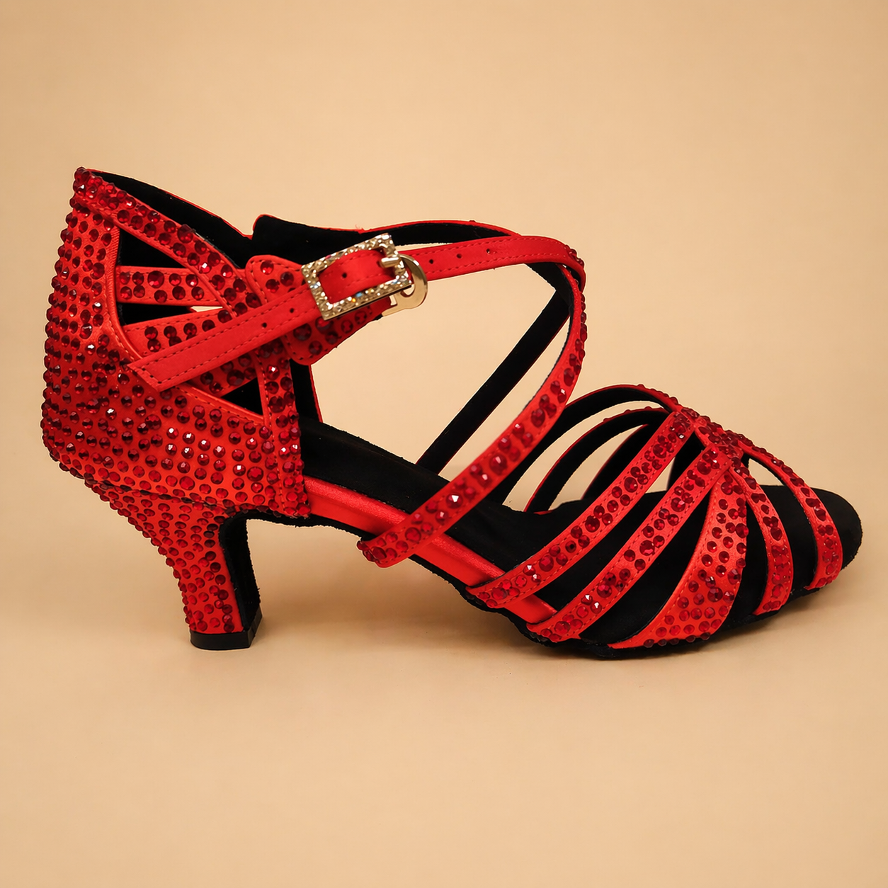 Eleganckie Buty Taneczne Damskie na Obcasie z Kryształami do Tańca Towarzyskiego