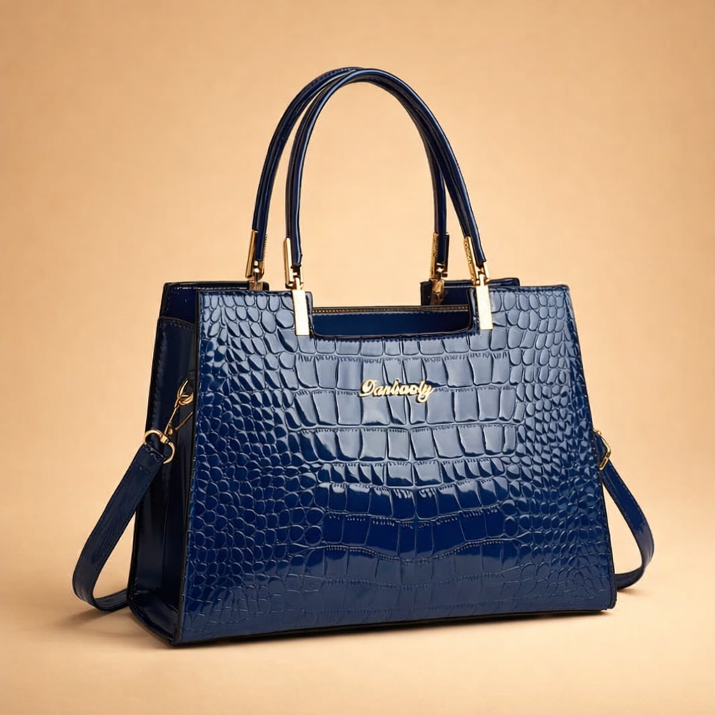 Elegancka torebka damska, stylowe, błyszczące wykończenie, prawdziwa skóra