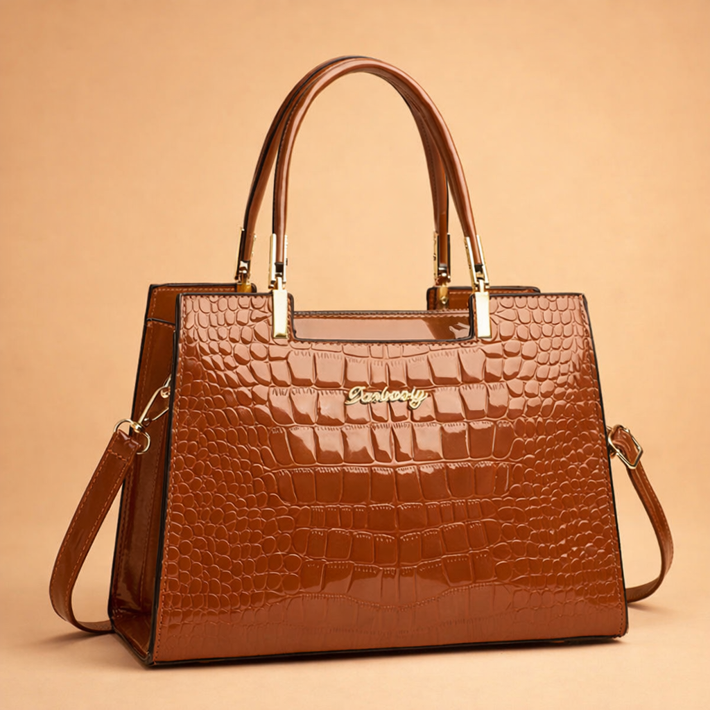 Elegancka torebka damska, stylowe, błyszczące wykończenie, prawdziwa skóra