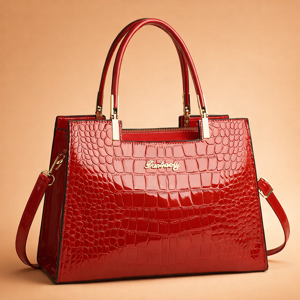 Elegancka torebka damska, stylowe, błyszczące wykończenie, prawdziwa skóra