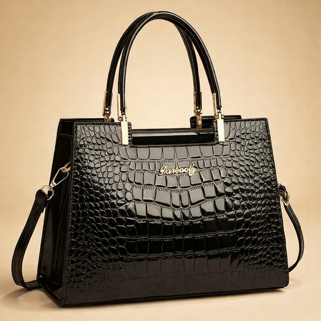 Elegancka torebka damska, stylowe, błyszczące wykończenie, prawdziwa skóra