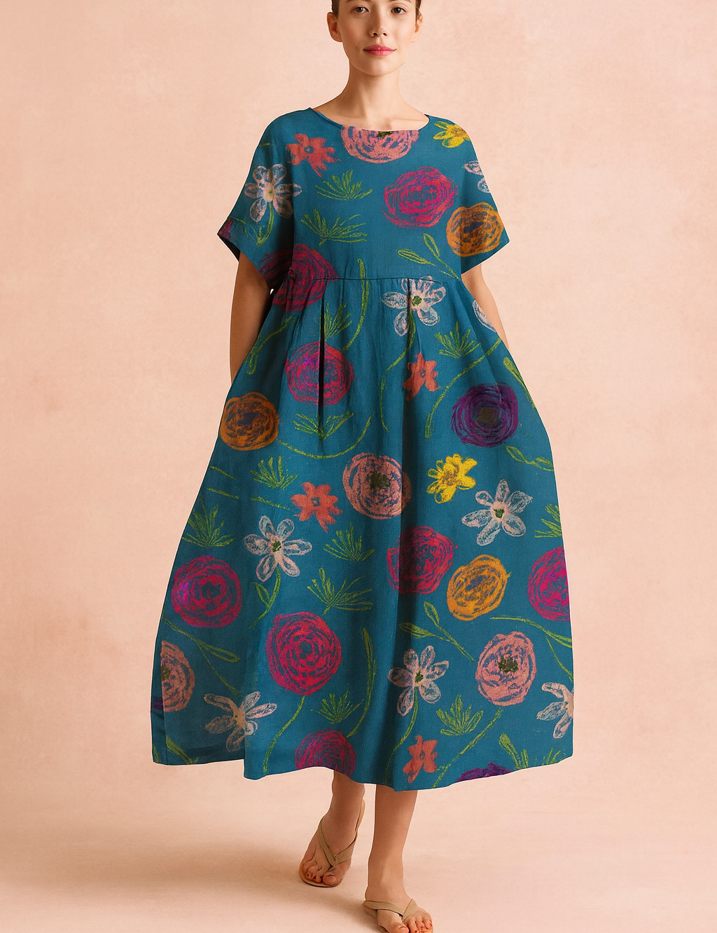 Niebieska sukienka ZYRA – modna, elegancka sukienka damska, lekka i przewiewna na letnie dni.