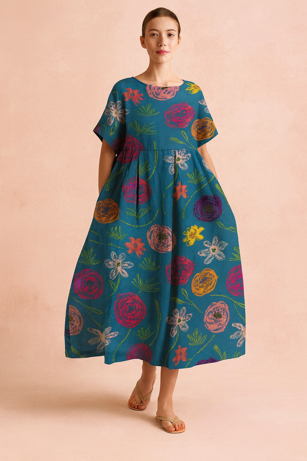 Niebieska sukienka ZYRA – modna, elegancka sukienka damska, lekka i przewiewna na letnie dni.